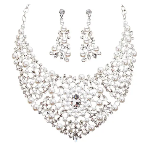 Bridal Wedding Jewelry Crystal Rhinestone Captivating Bib Necklace Set J519 WT