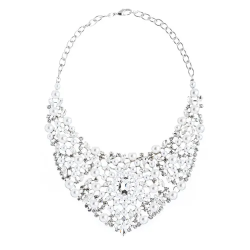 Bridal Wedding Jewelry Crystal Rhinestone Captivating Bib Necklace Set J519 WT