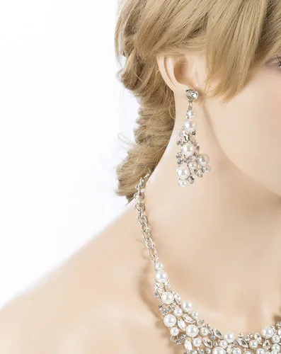 Bridal Wedding Jewelry Crystal Rhinestone Captivating Bib Necklace Set J519 WT