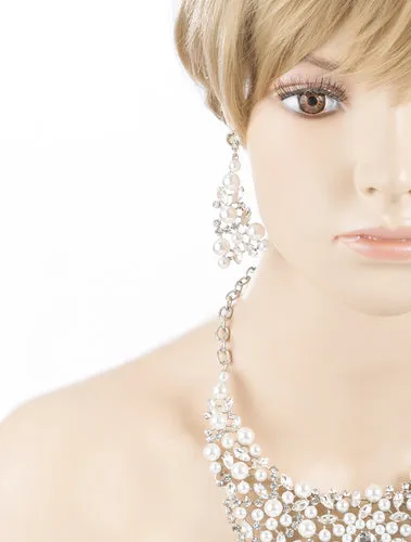 Bridal Wedding Jewelry Crystal Rhinestone Captivating Bib Necklace Set J519 WT