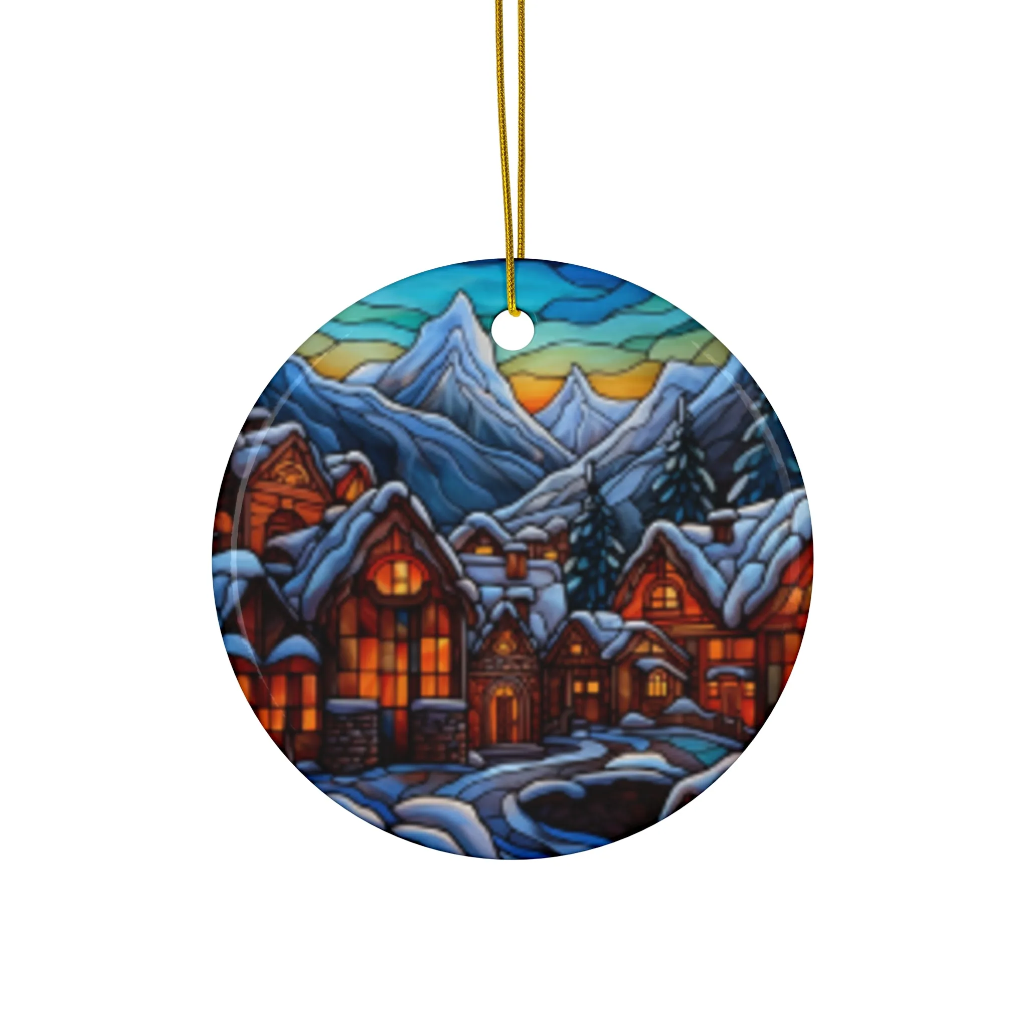 Christmas| Charming Snowy Village Ceramic Christmas Ornament – Durable Ceramic with Glossy Finish