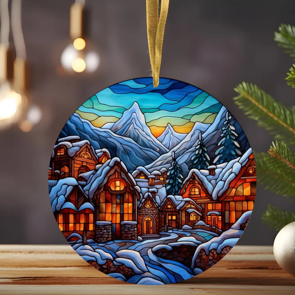 Christmas| Charming Snowy Village Ceramic Christmas Ornament – Durable Ceramic with Glossy Finish