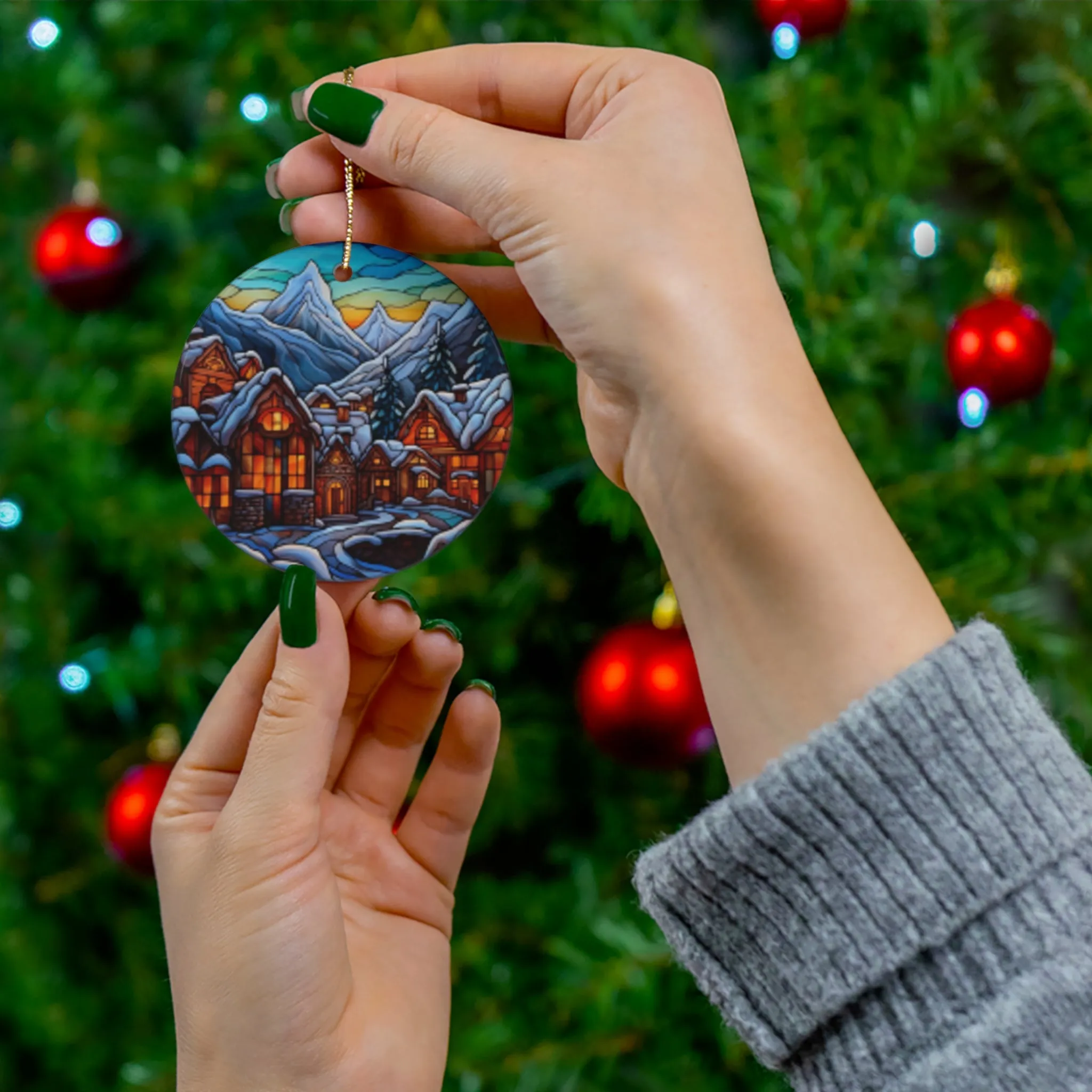 Christmas| Charming Snowy Village Ceramic Christmas Ornament – Durable Ceramic with Glossy Finish