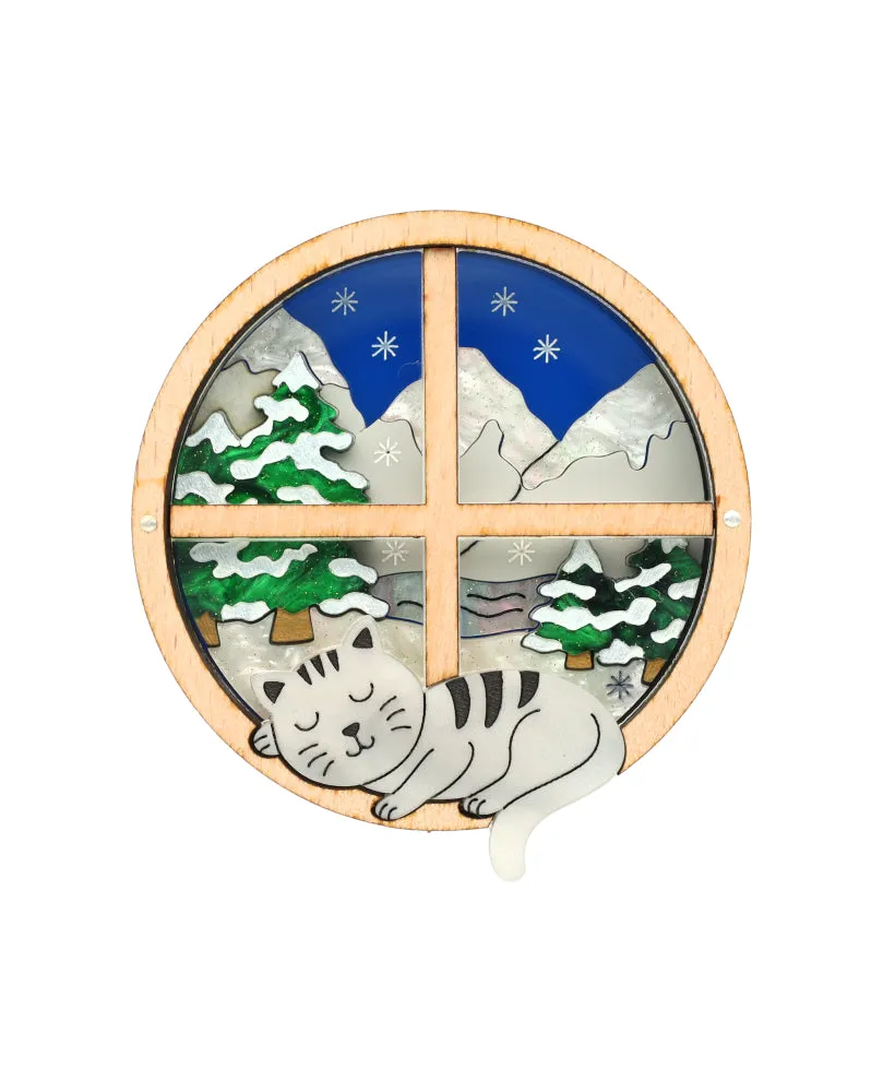 Cosy Winter Window Scene Brooch