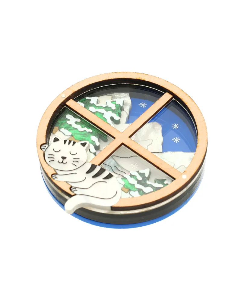 Cosy Winter Window Scene Brooch