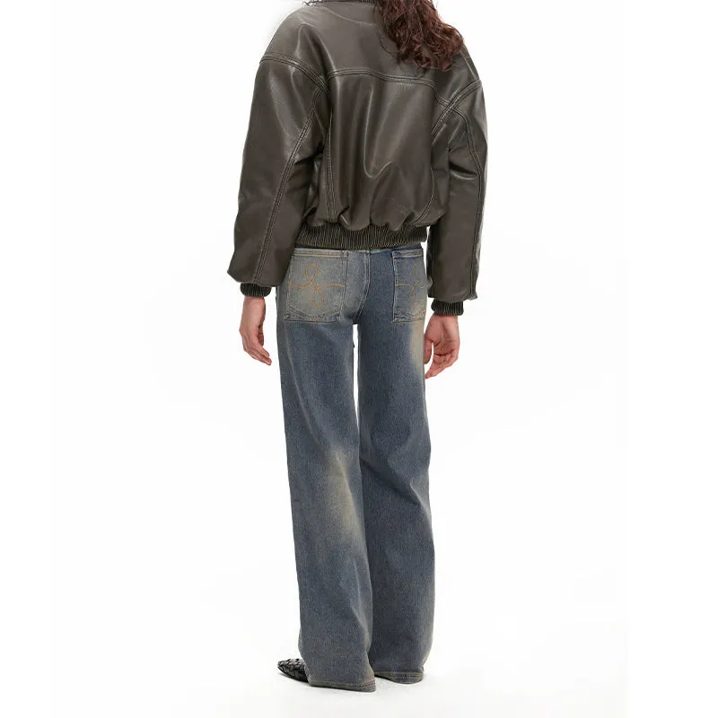 NUHT Retro Washed Straight-Leg Jeans