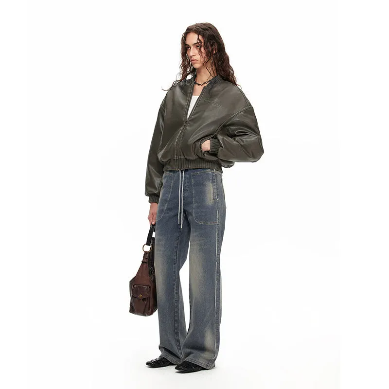 NUHT Retro Washed Straight-Leg Jeans