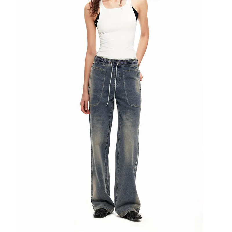 NUHT Retro Washed Straight-Leg Jeans