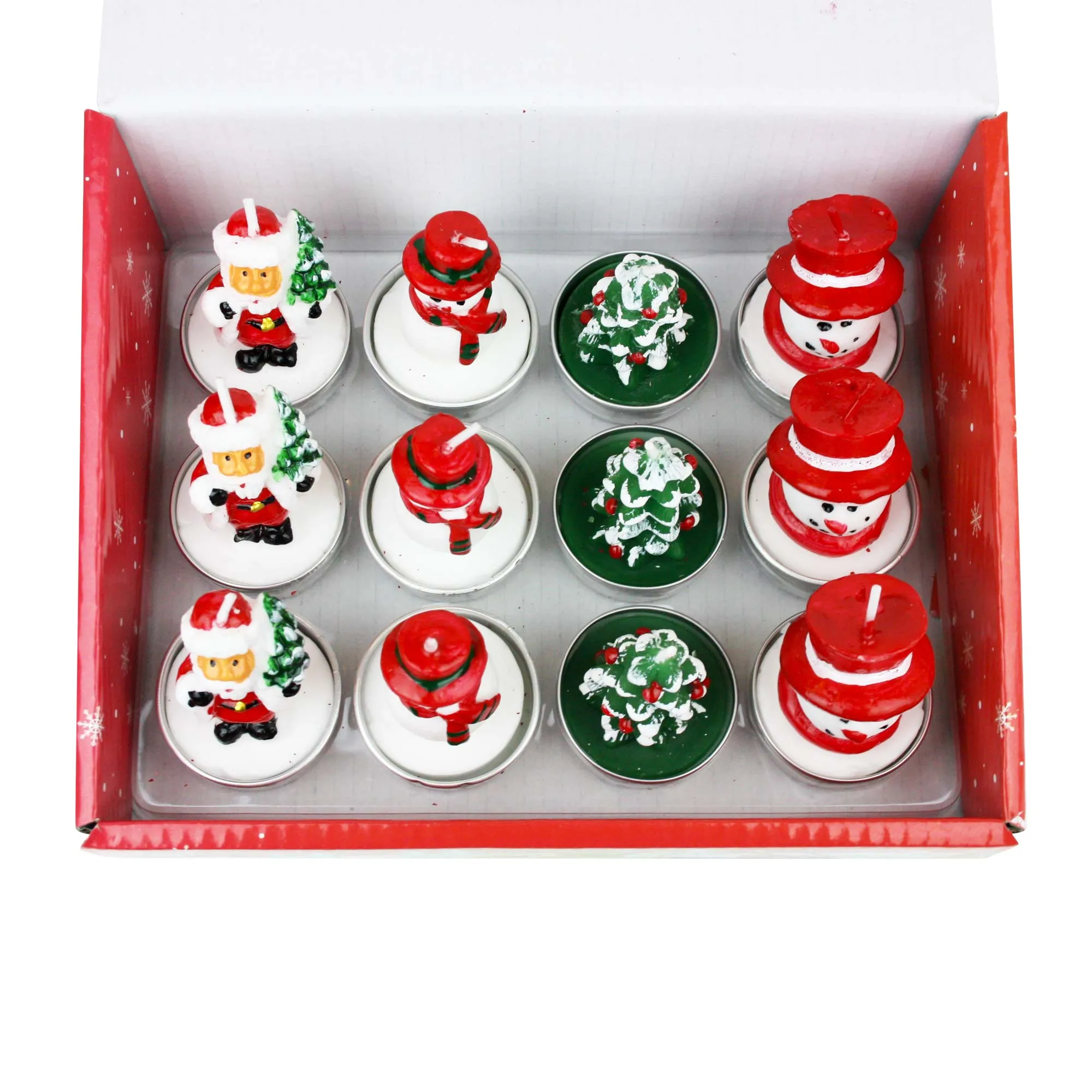 Set 1 Sonwman Christmas Tree Tea Light Candle - Pack of 12