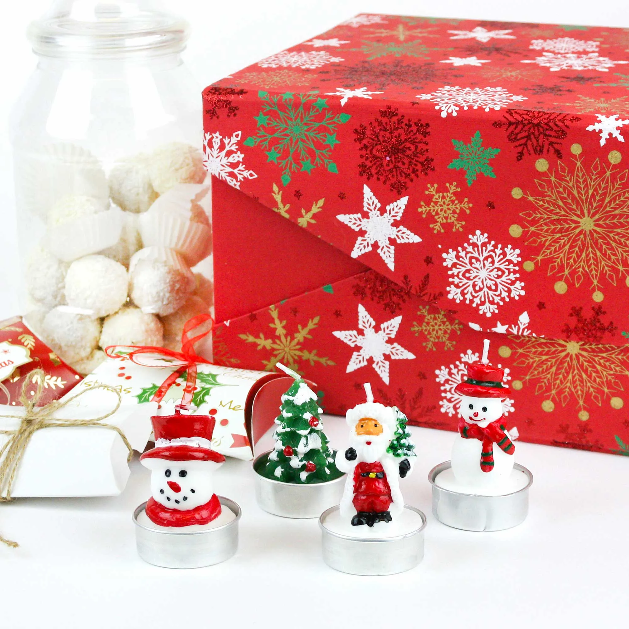 Set 1 Sonwman Christmas Tree Tea Light Candle - Pack of 12