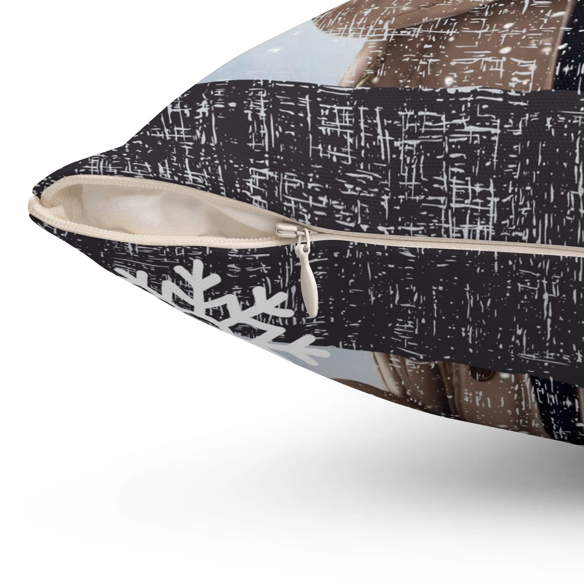 Snowy Bliss: Woman with Snowball Spun Polyester Square Pillow