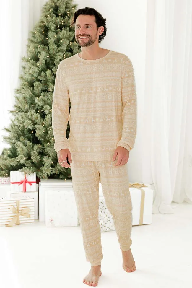 Snowy Days Men Beige and Ivory Fair Isle Pajama Pant FINAL SALE