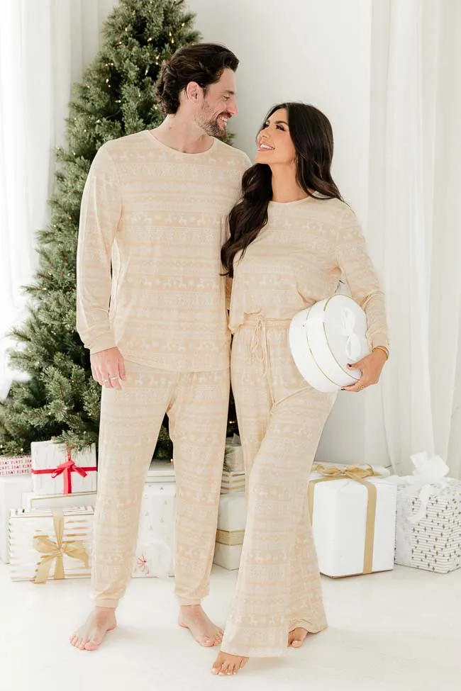 Snowy Days Men Beige and Ivory Fair Isle Pajama Pant FINAL SALE