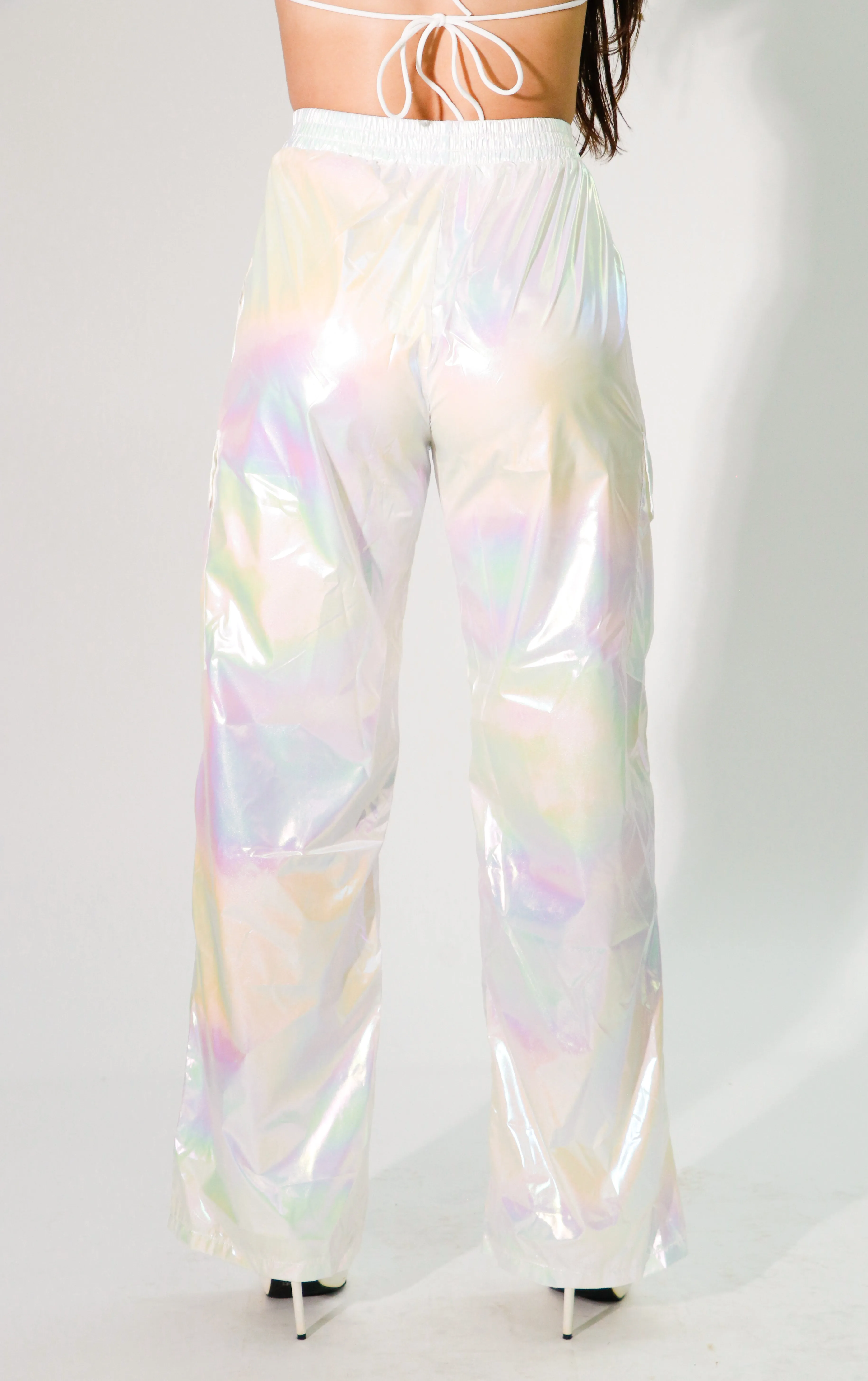 white metallic long pants with short jacket set
